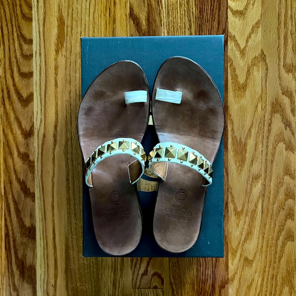 Calleen Cordero Pancho Sandals, white gold Montana, size 8